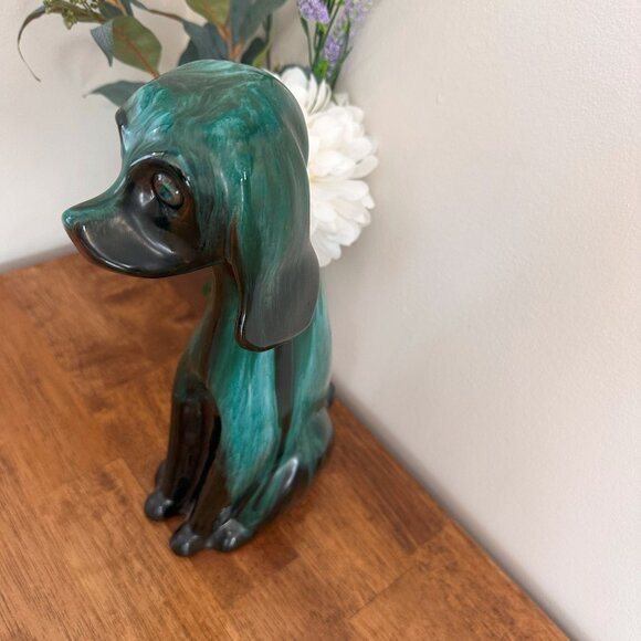 Vintage Blue Mountain Pottery Tall Sitting Dog Figurine – Green Black Flow Glaze - Picture 4 of 5